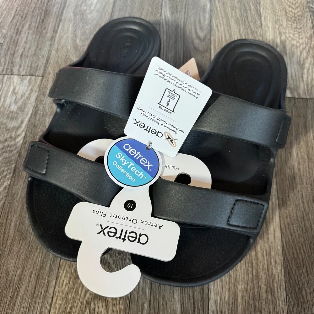 Aetrex Kaia Slide Sandals Women Size 10 Black Orthotic SkyTech Collection NEW